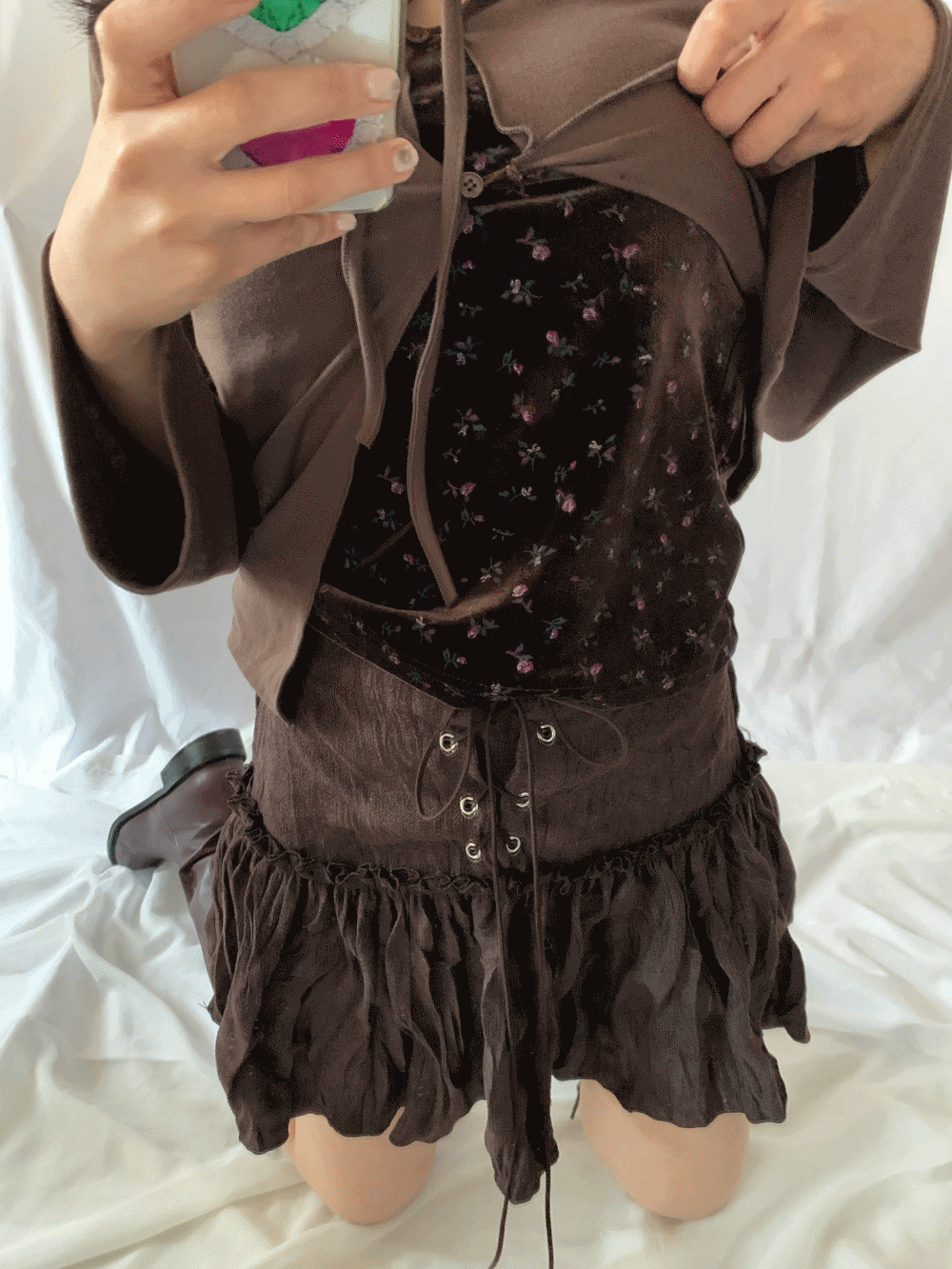 (재입고!) [Skirt] Amber Eyelet Wrinkle Skirt / 2 colors
