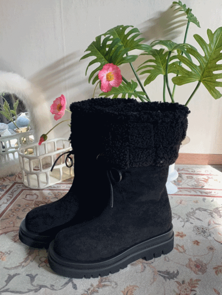 [Shoes] Bebe ribbon fur boots / 3 colors