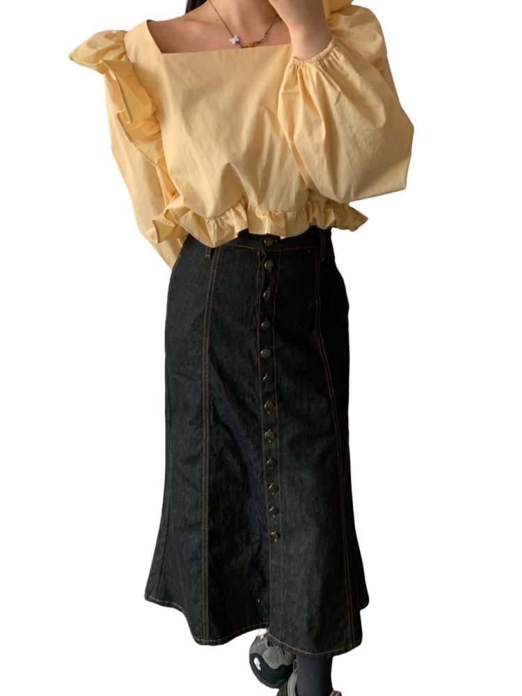 [Skirt] Leevi button denim skirt / one color