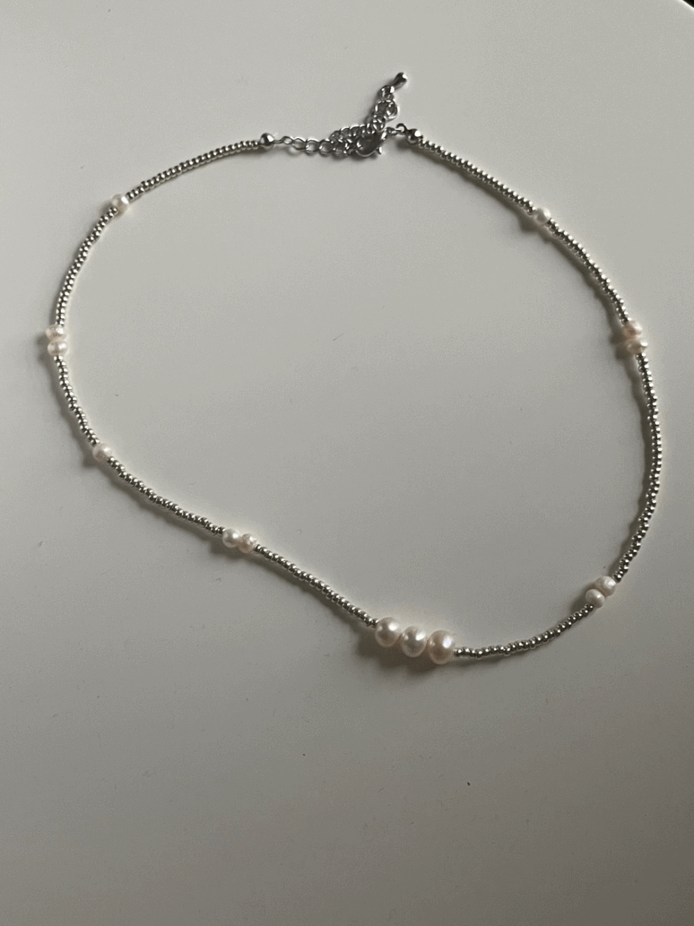 [Acc] Silver pearl necklace / one color