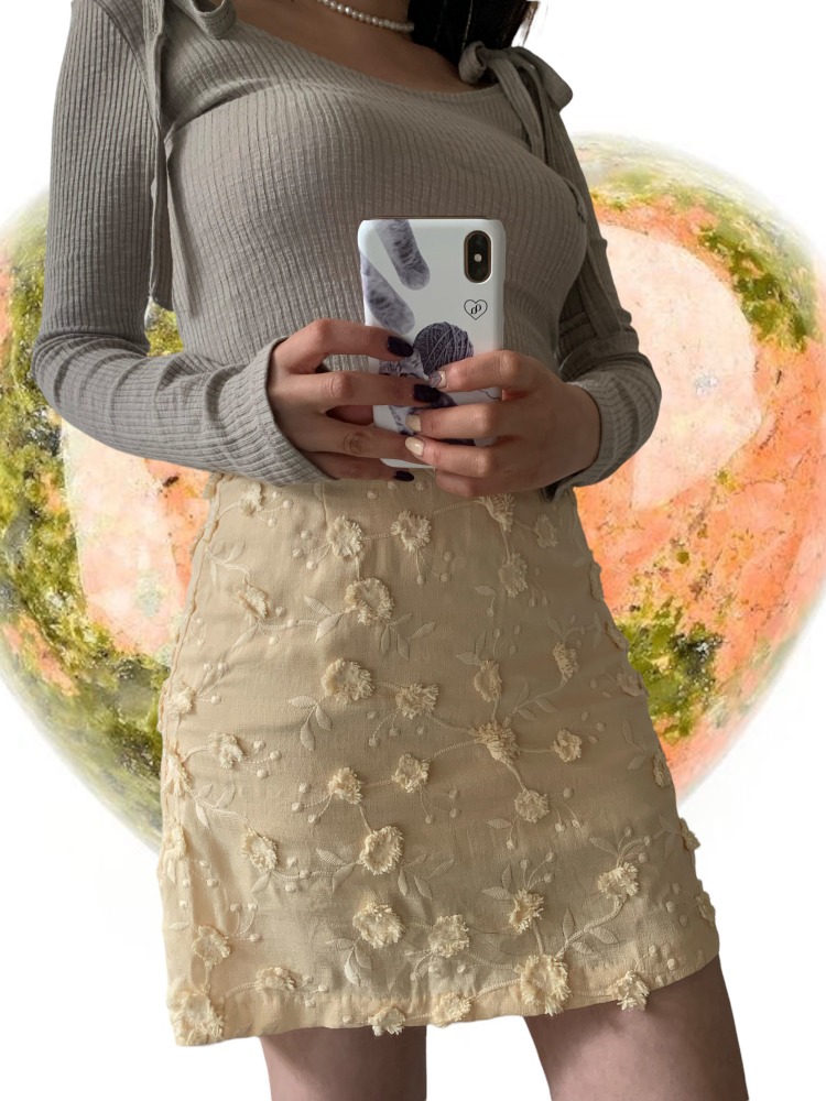[Skirt] Egg flower lace mini skirt / 3 colors