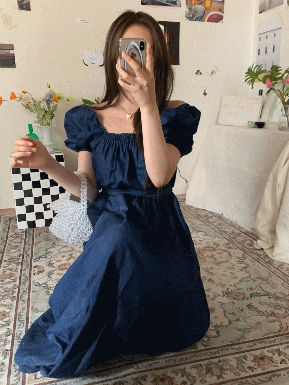 (재입고!) [Dress] Denim back-ribbon dress / 2 colors