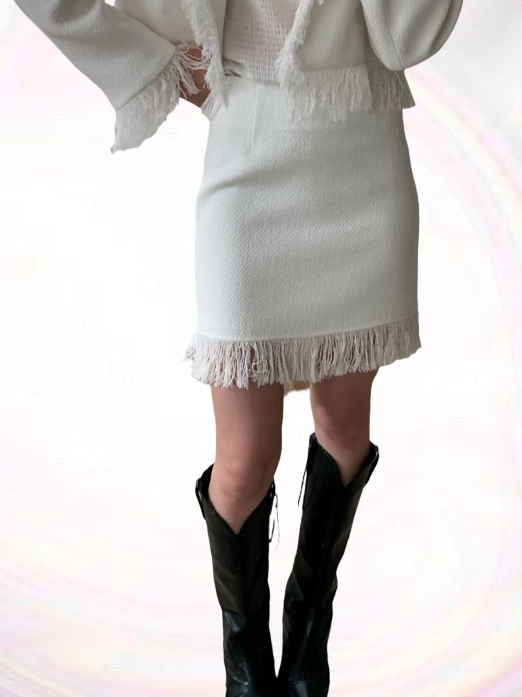 [PREMIUM] [Skirt] Fringe tweed mini skirt / 2 colors