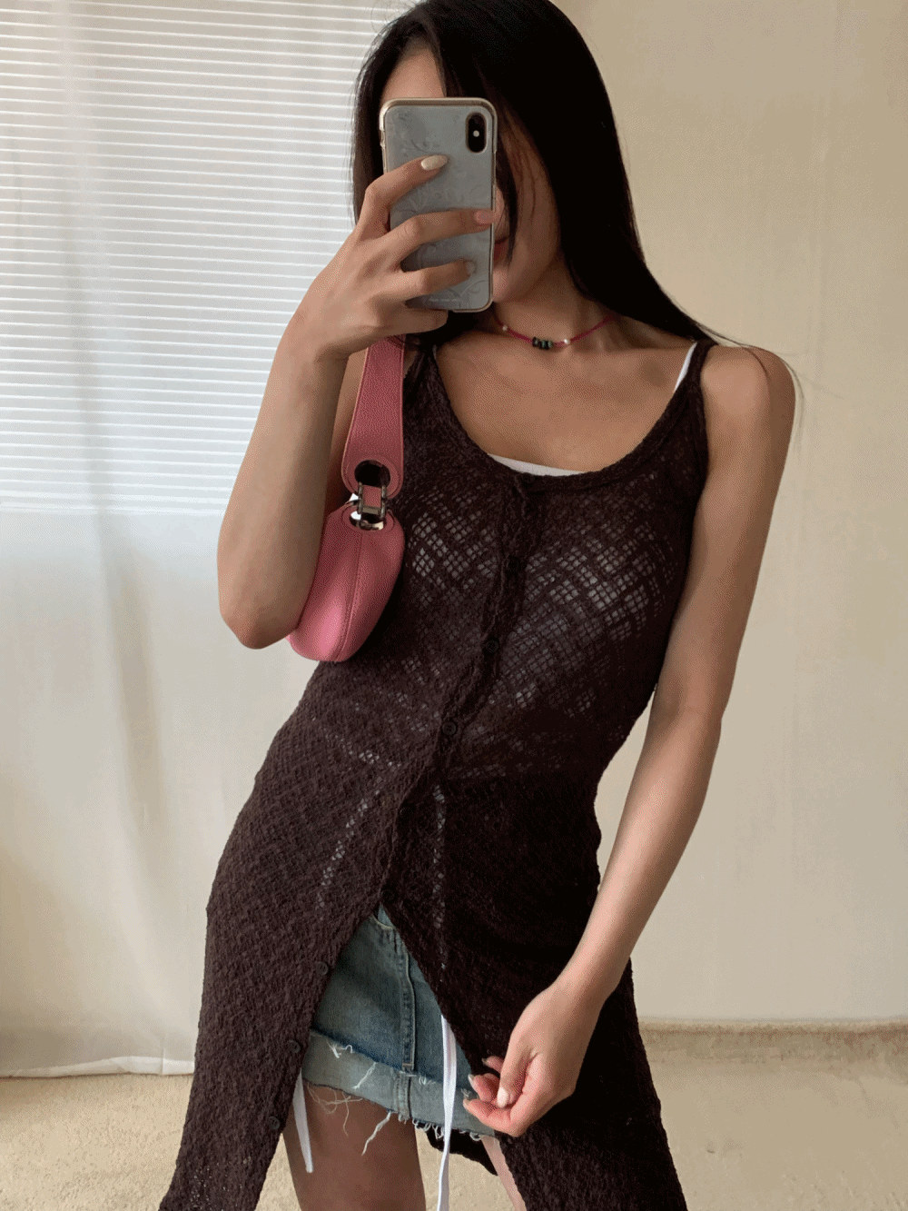 [Dress] Crochet knit button dress / 3 colors
