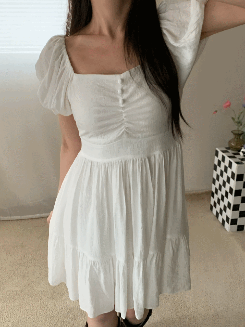 [Dress] Hinoki shirring mini dress / 2 colors