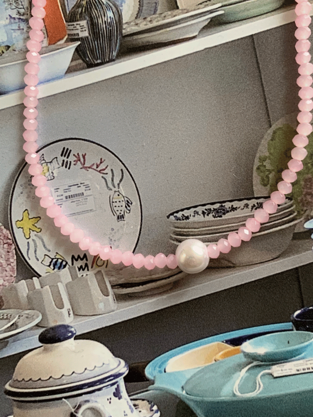 [Acc] Kyoko pink pearl necklace / one color