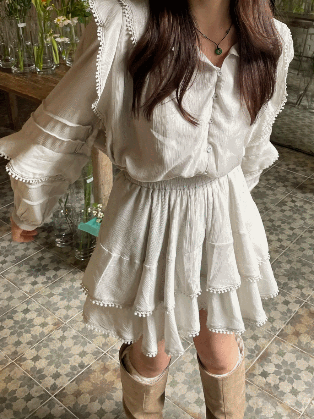 [PREMIUM] [Top/ Skirt] Florez sheer blouse &amp; skirt SET / 3 colors