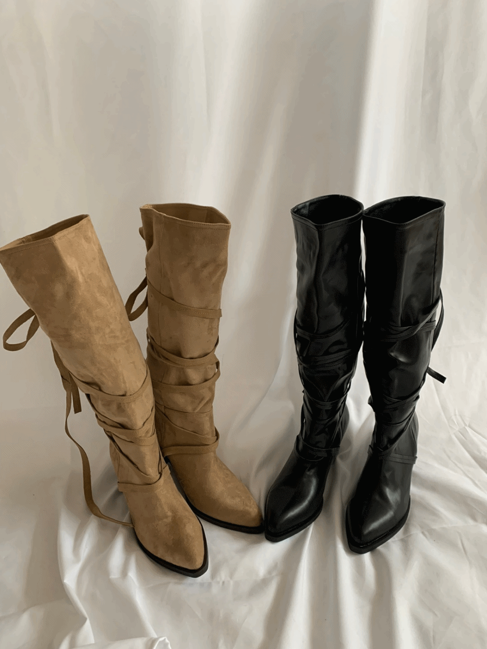 [Shoes] Glam Lace-up Strap Boots / 2 colors