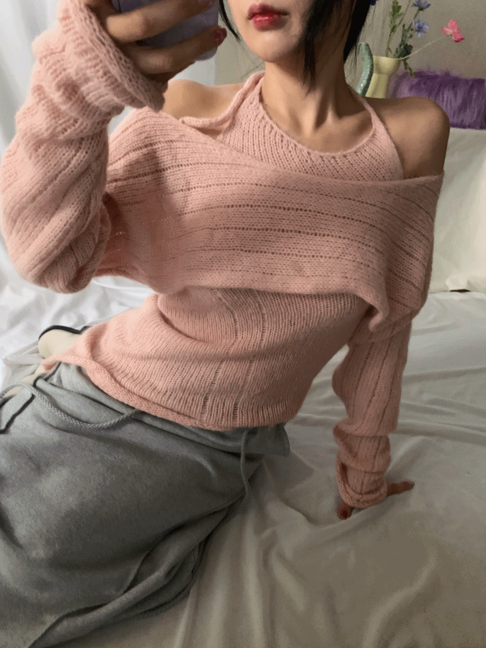 [Top/ Innerwear] Giana Halter Sleeveless &amp; Knit SET / 2 colors