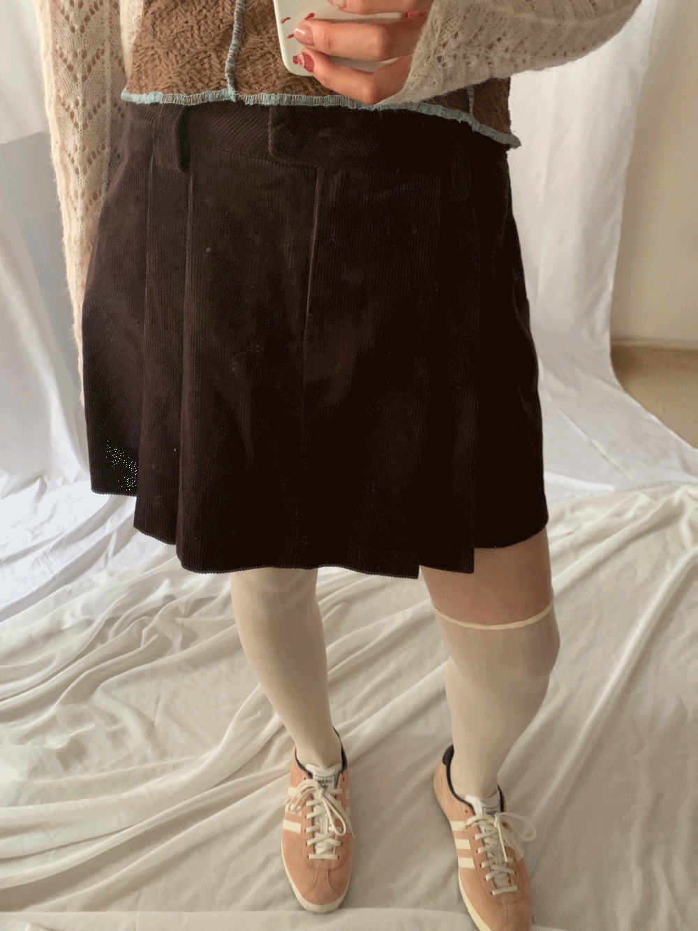 [Skirt] Fade Corduroy Pleats Mini Skirt / 2 colors