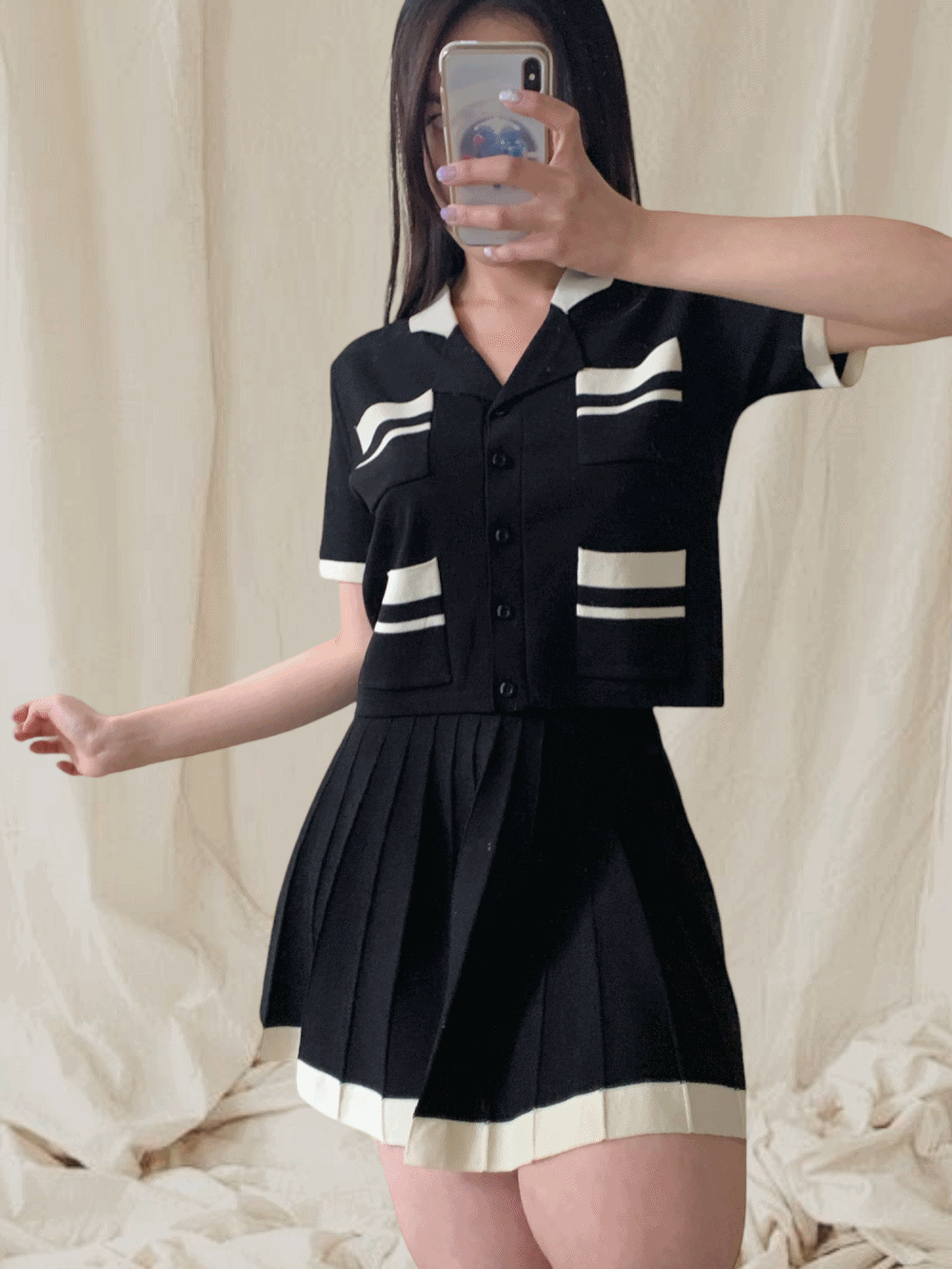 (재입고!) [Top/ Skirt] Mono Pocket Knit &amp; Skirt SET / 2 colors