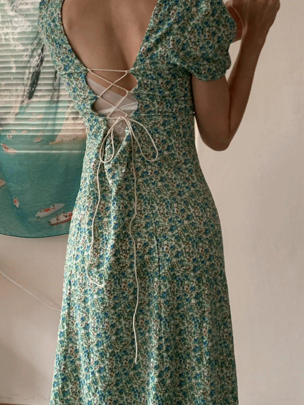 (컬러추가) Kelsey floral x-strap dress : ivory