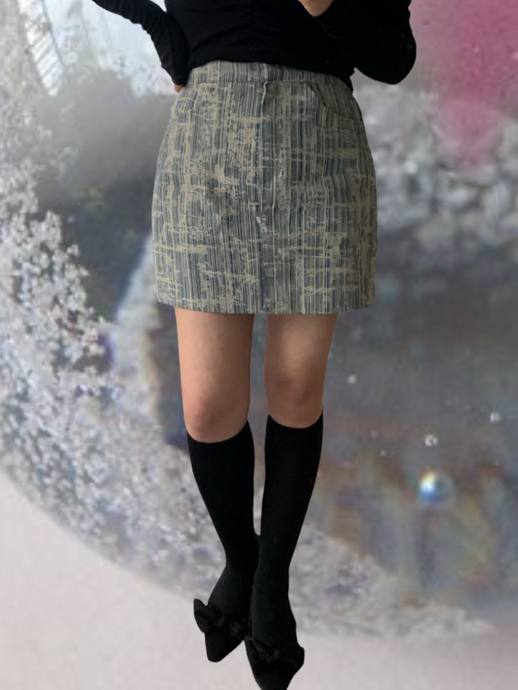 [Skirt] Hash denim mini skirt / one color
