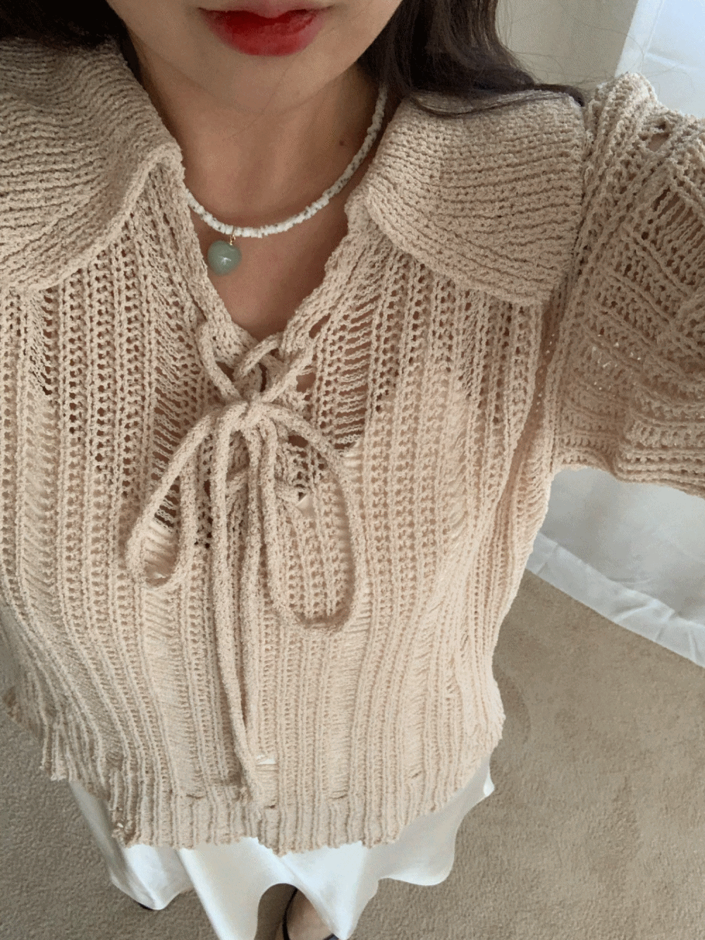 [Top] Eyelet collar knit / 3 colors