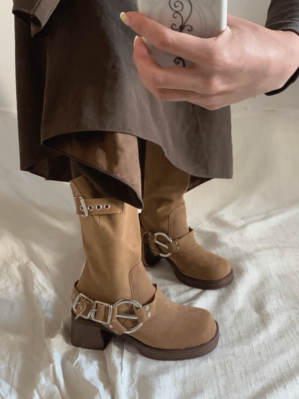 [Shoes] Cowboy Buckle Boots / one color