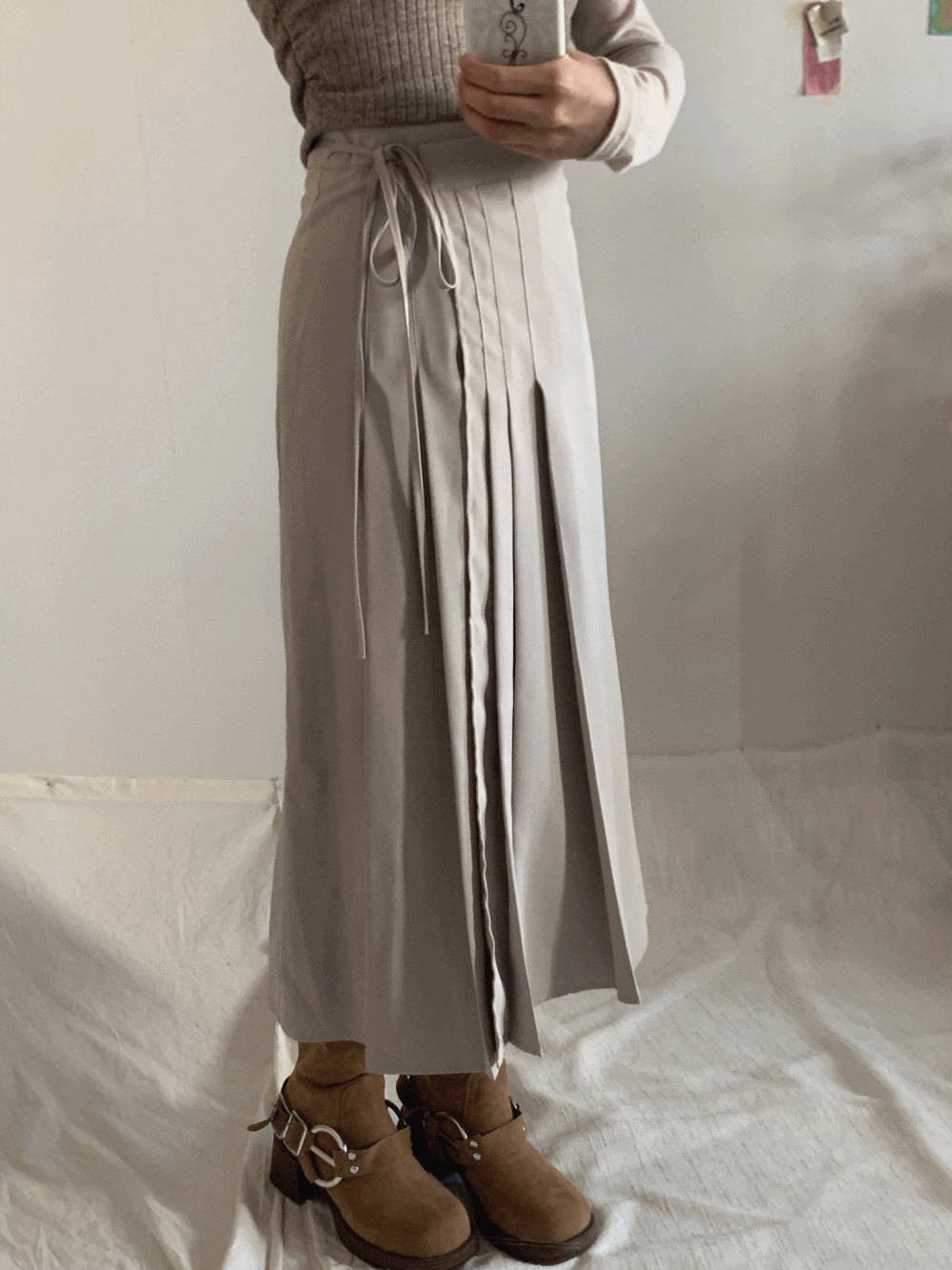 [Skirt] Haven Ribbon Pleats Midi Skirt / 2 colors