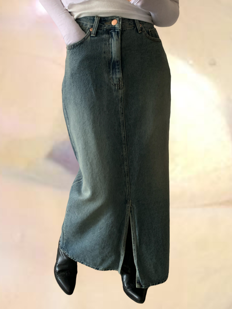 [Skirt] Vintage denim slit skirt / one color