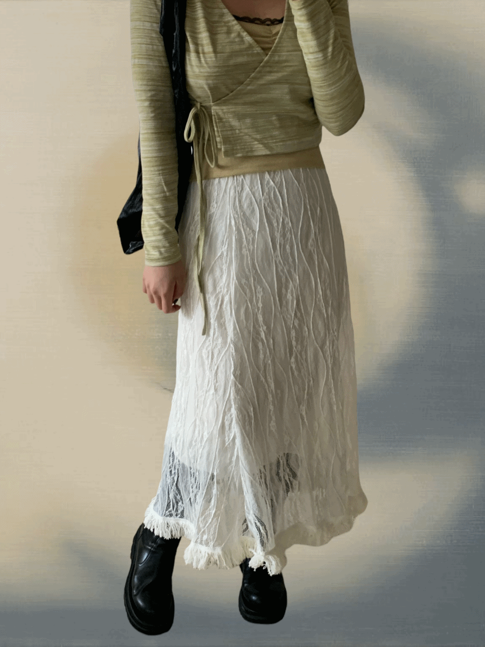 [PREMIUM] Yoshi lace fringe skirt / 2 colors