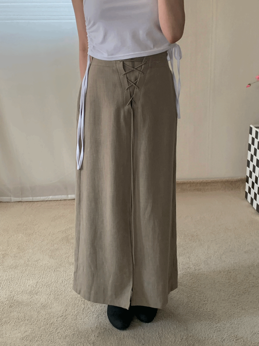 [Skirt] Eyelet strap maxi skirt / 2 colors