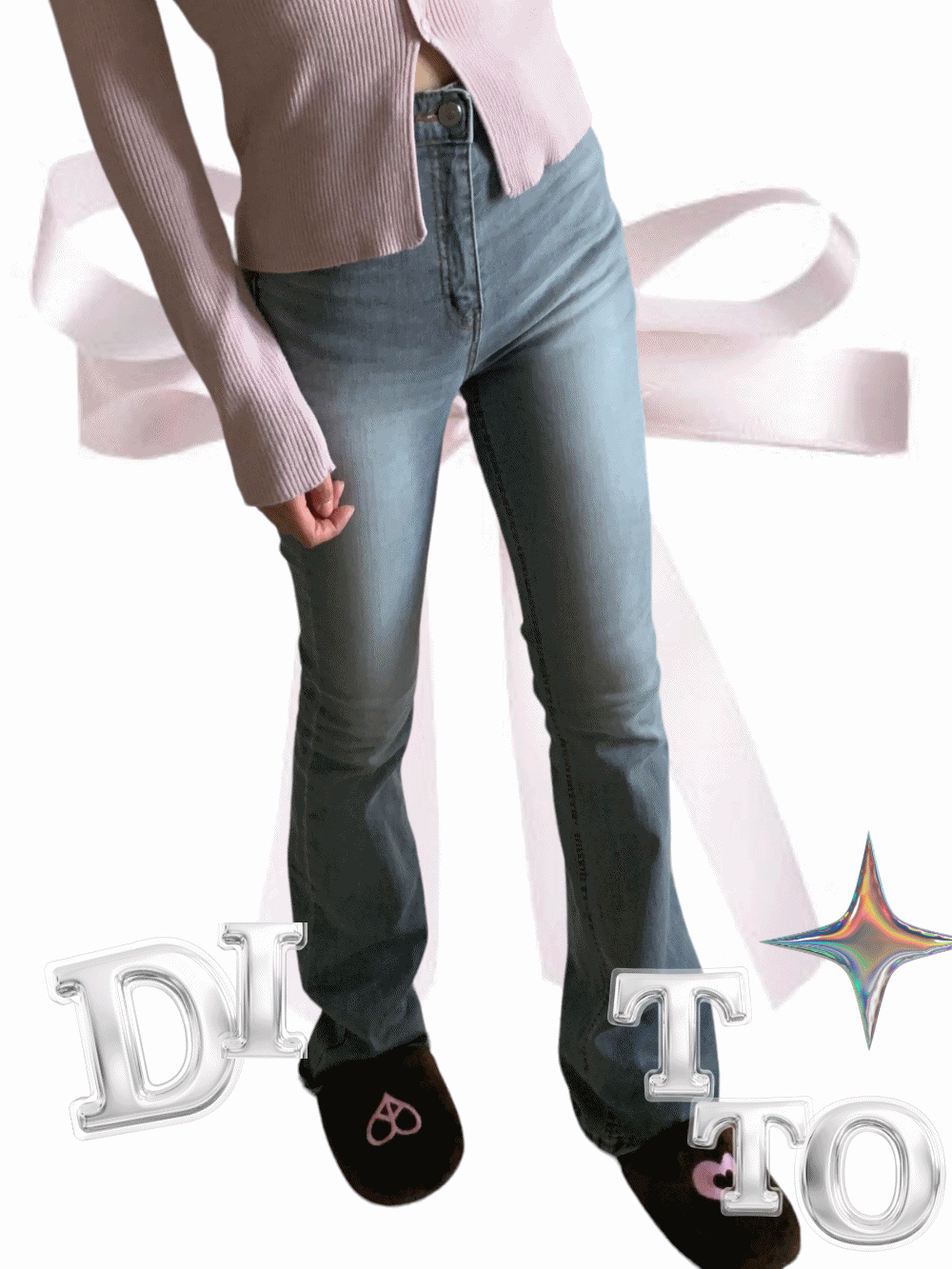 [Bottom] Ditto Denim Bootscut Pants : Grey