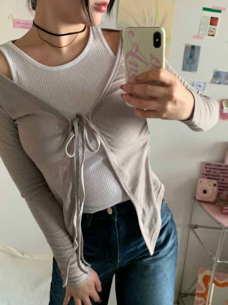 [Outer/ Top] Double Layered Ribbon Cardigan / 3 colors