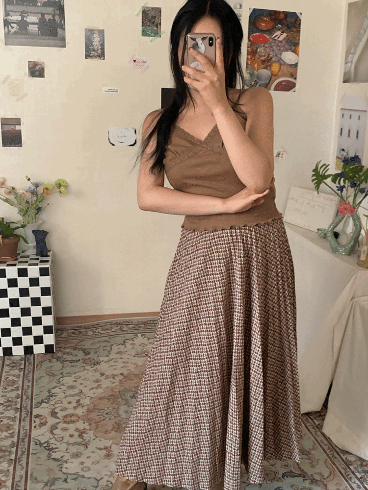 (Pink재입고!) [Skirt] Latte pattern pleats skirt / 2 colors