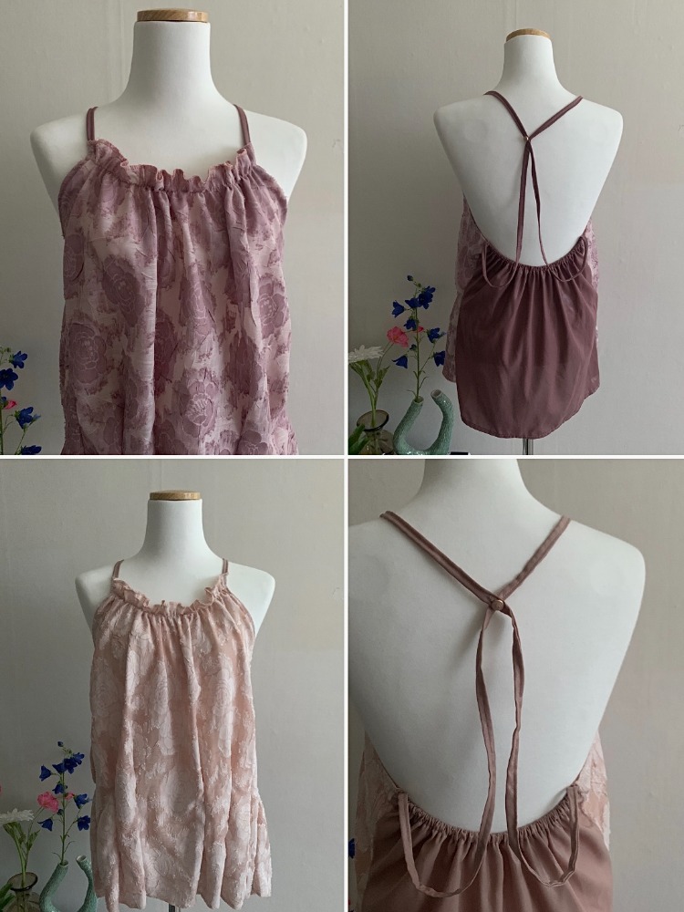 Camellia jacquard halter blouse / 2 colors