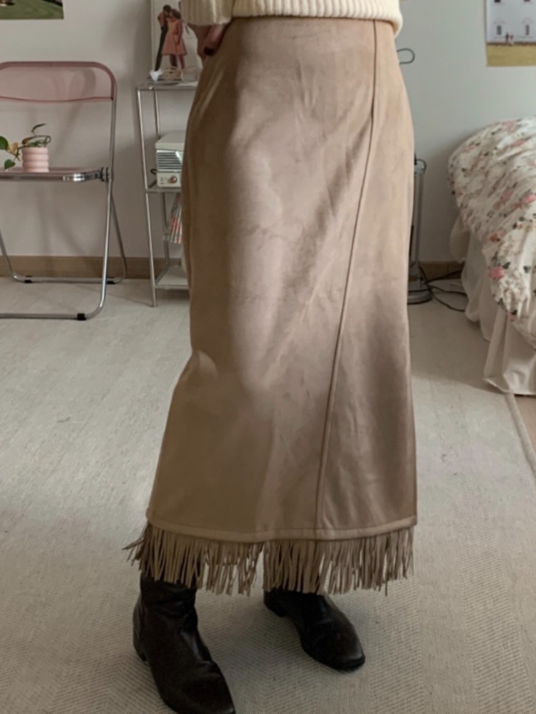 (재입고!) [Skirt] Bohemian fringe skirt / 2 colors