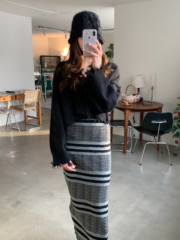 [Skirt] Stripe knit skirt / 2 colors