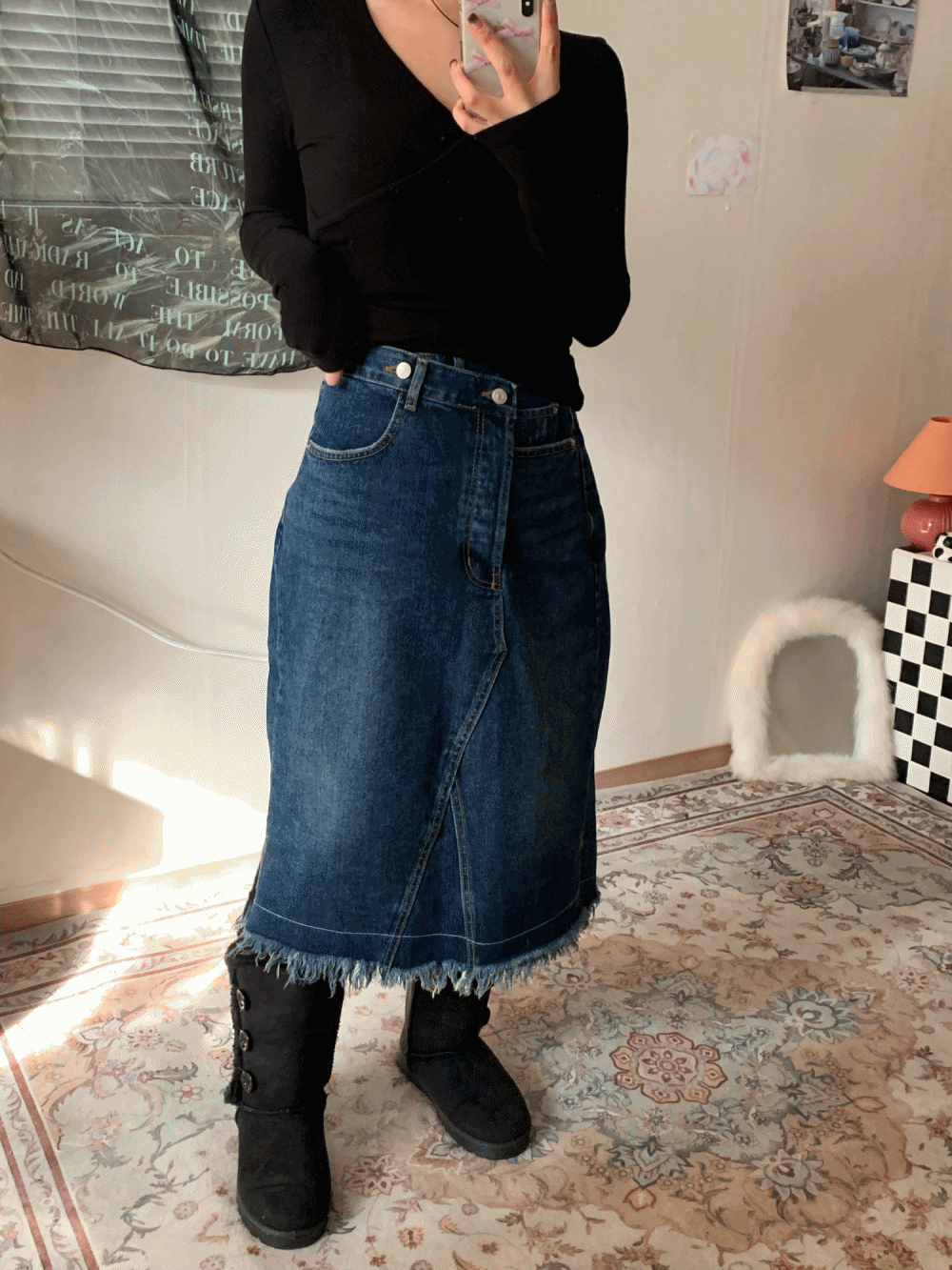 [Skirt] [PREMIUM] Fringe denim skirt / one color