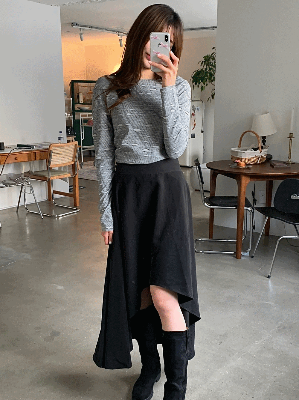 [Skirt] Unbalance frill skirt / one color