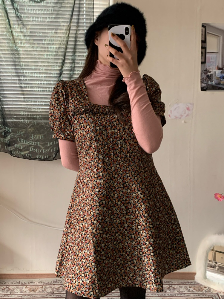 [Dress] Corduroy frill mini dress / 2 colors