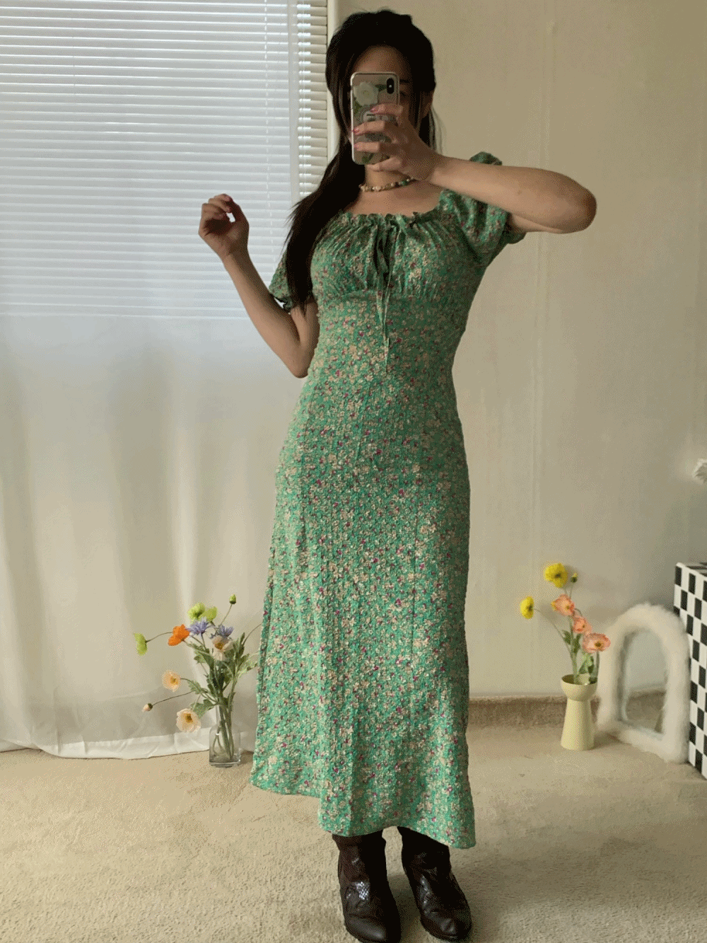 [Dress] Gianni flower ribbon dress / 3 colors