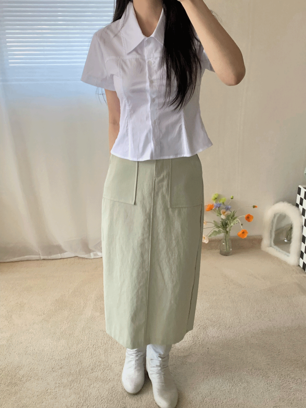 [Skirt] Mono linen midi skirt / 2 colors