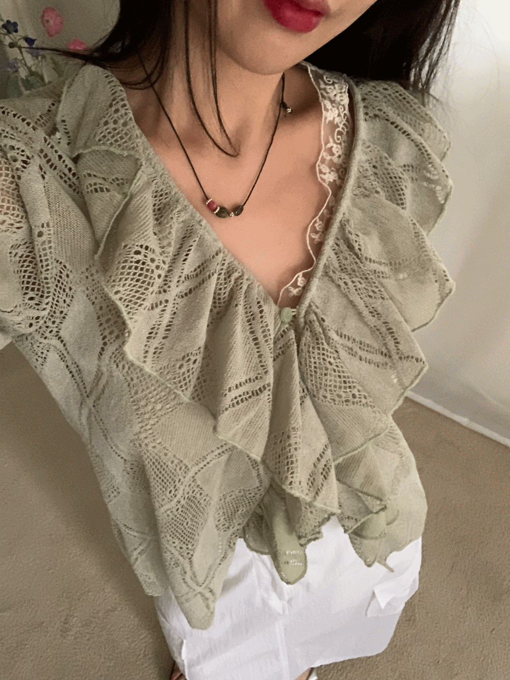 (BEST!🤎) [Outer/ Top] Callianassa Frill Lace Cardigan / 2 colors