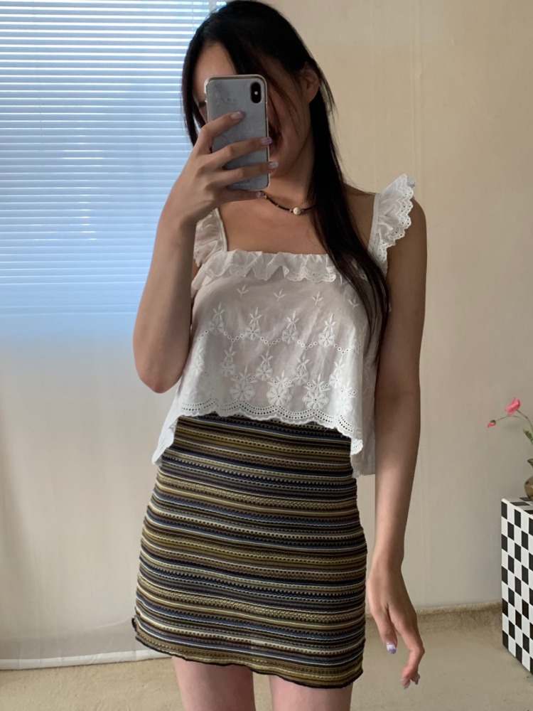 [Skirt] Bohemian hippie stripe mini skirt / 2 colors