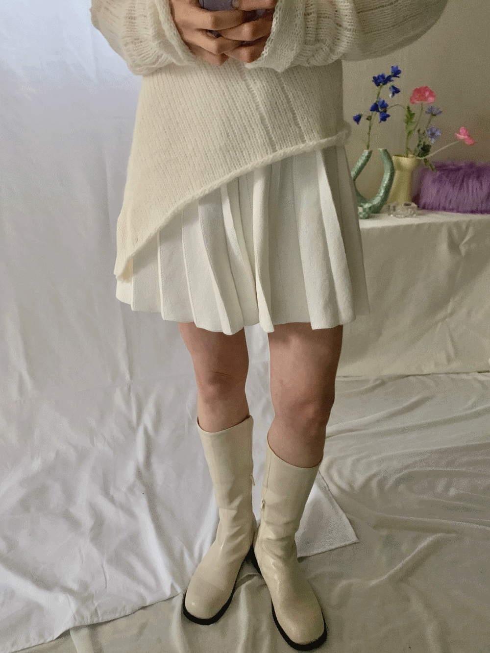 [Skirt] Golf Knit Pleats Mini Skirt / 2 colors