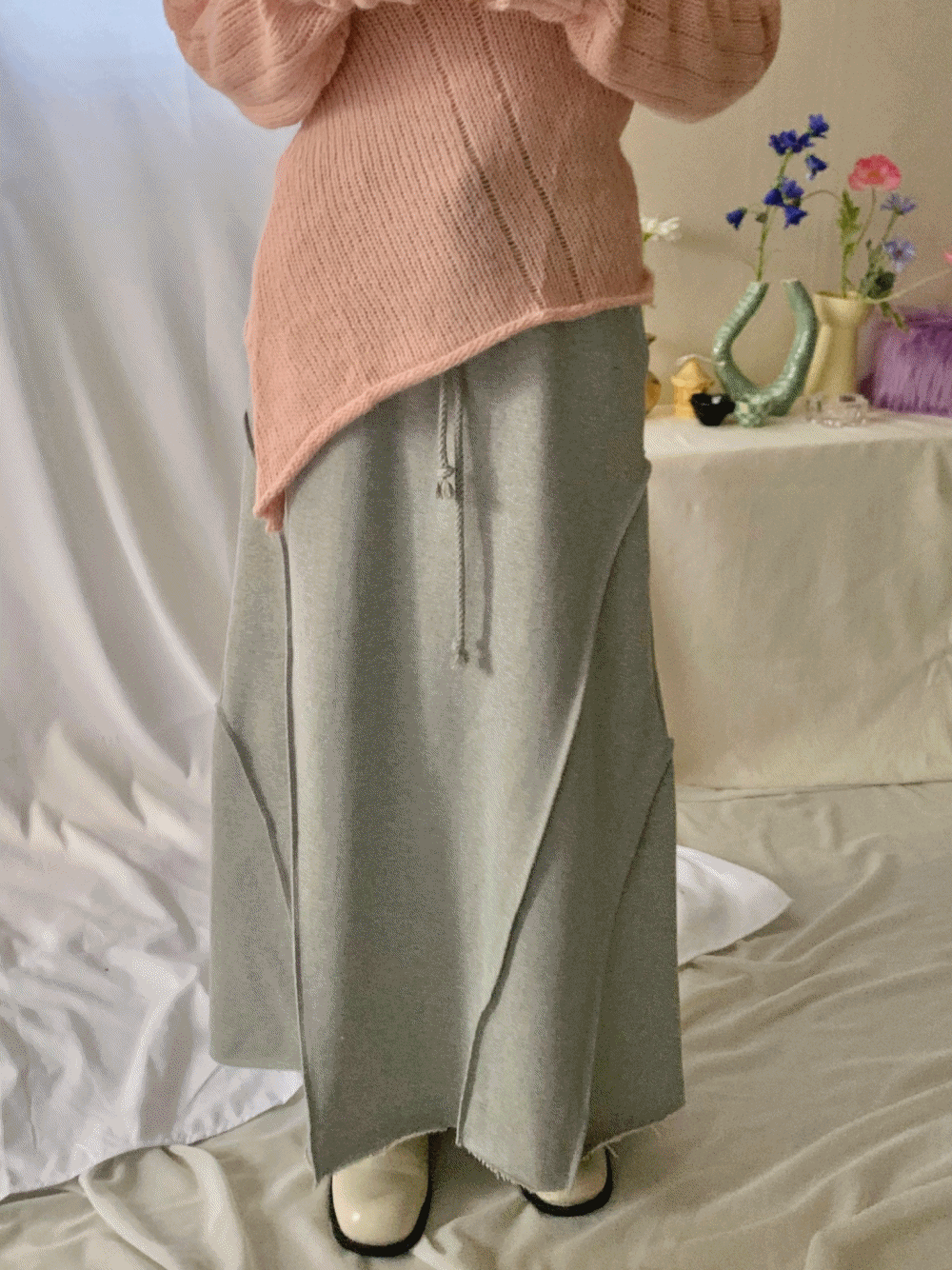 [Skirt] Fabric Line Maxi Skirt/ 2 colors