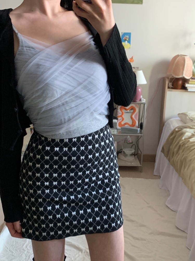 [Skirt] Ribbon Jacquard Mini Skirt / 2 colors