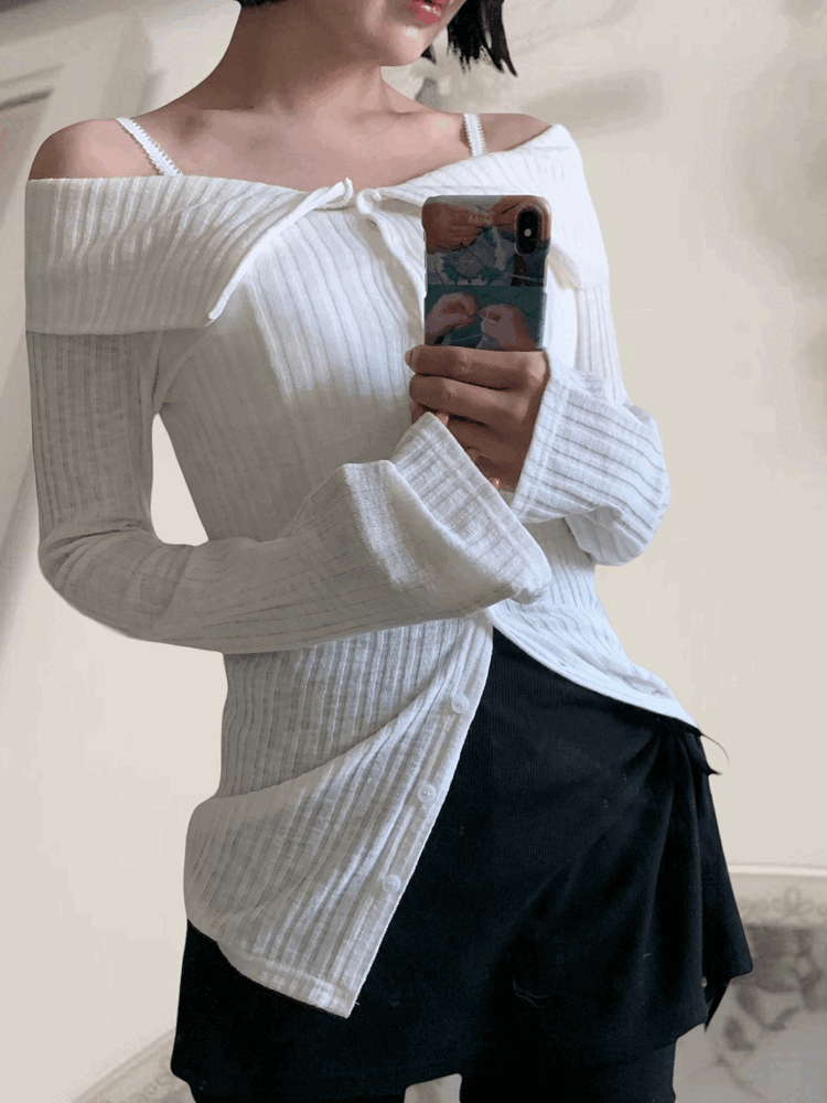 [Outer/ Top] Tiffy Off-shoulder Cardigan / 4 colors