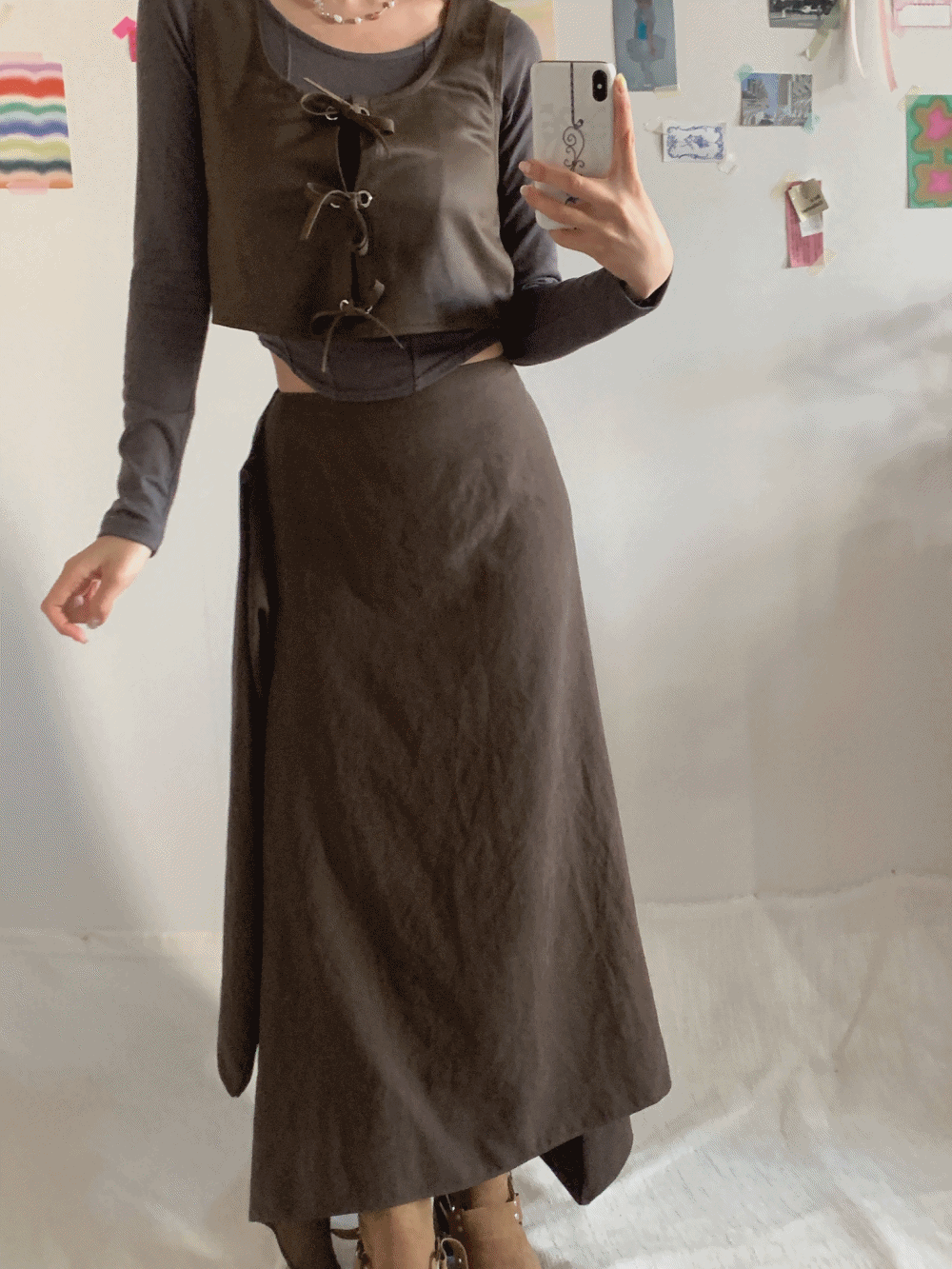 [Skirt] Suede Retro Frill Skirt / 2 colors