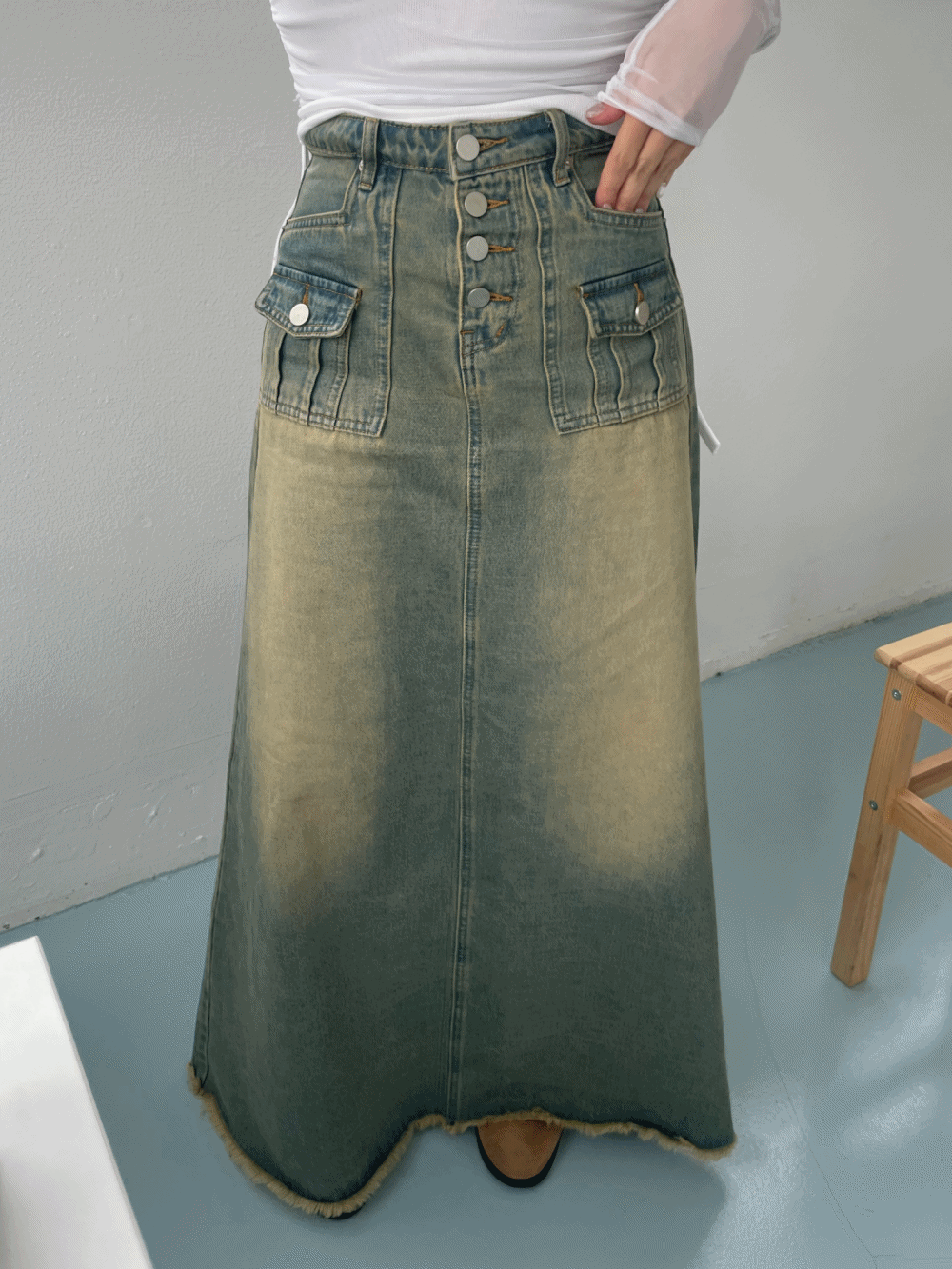 [PREMIUM] [Skirt] Variable Maxi Pocket Denim Skirt / one color