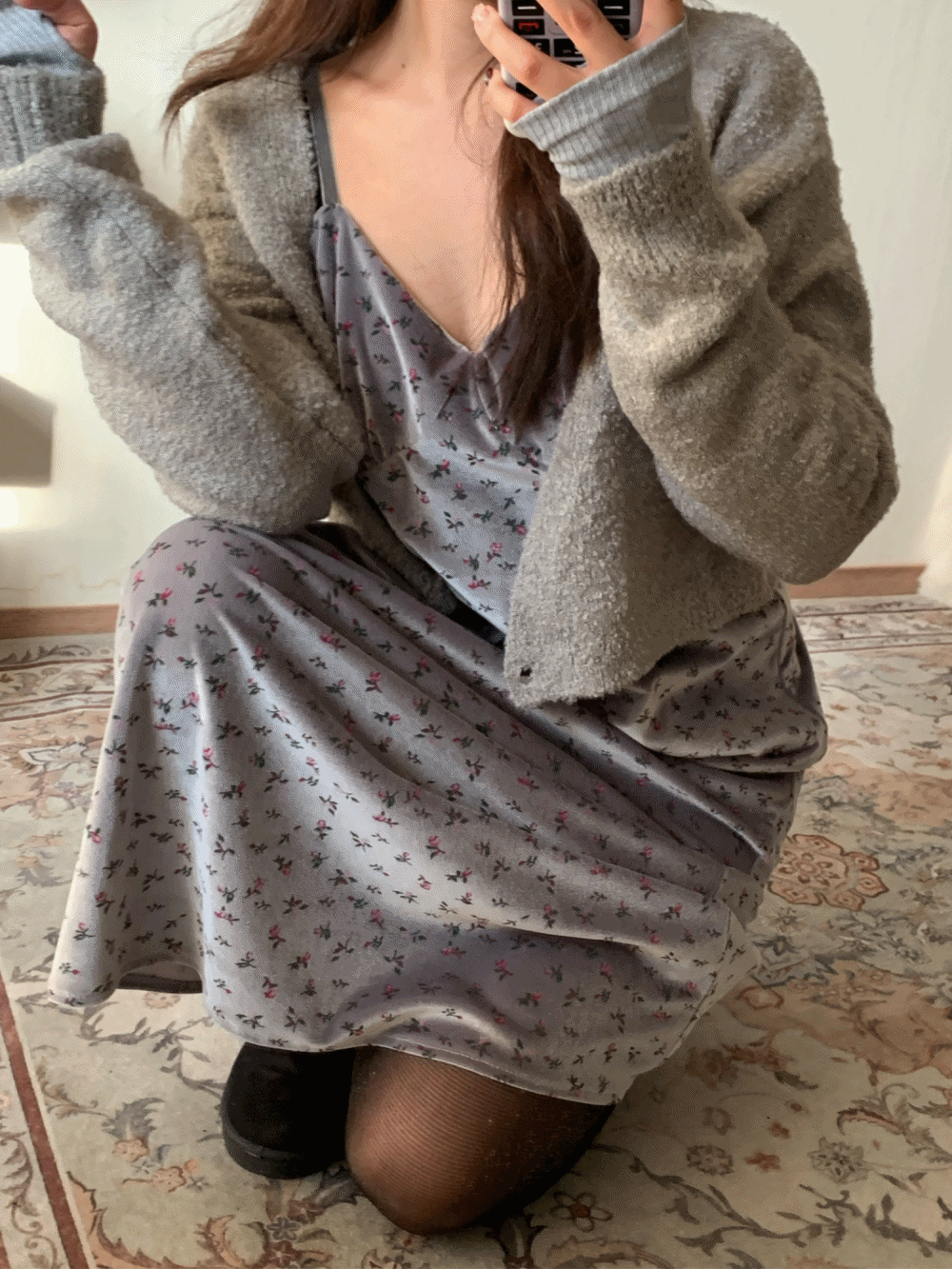 (거래처 입고 지연!) [Dress] Remi velvet floral dress / 2 colors