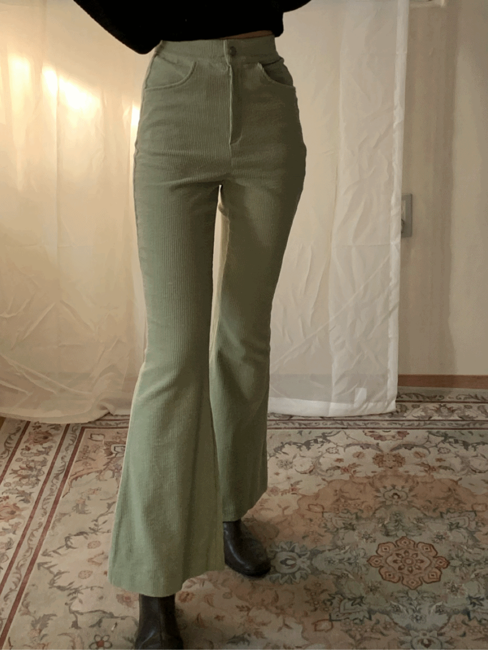 [Bottom] Pastel corduroy bootscut pants / 2 colors