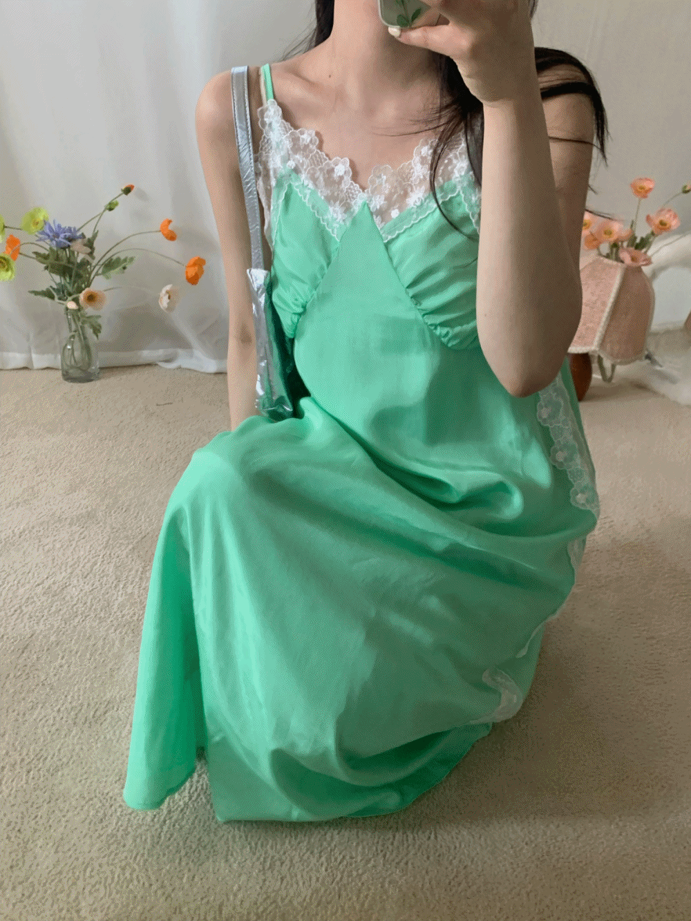 [Dress] Cherry vintage lace slip dress / 2 colors