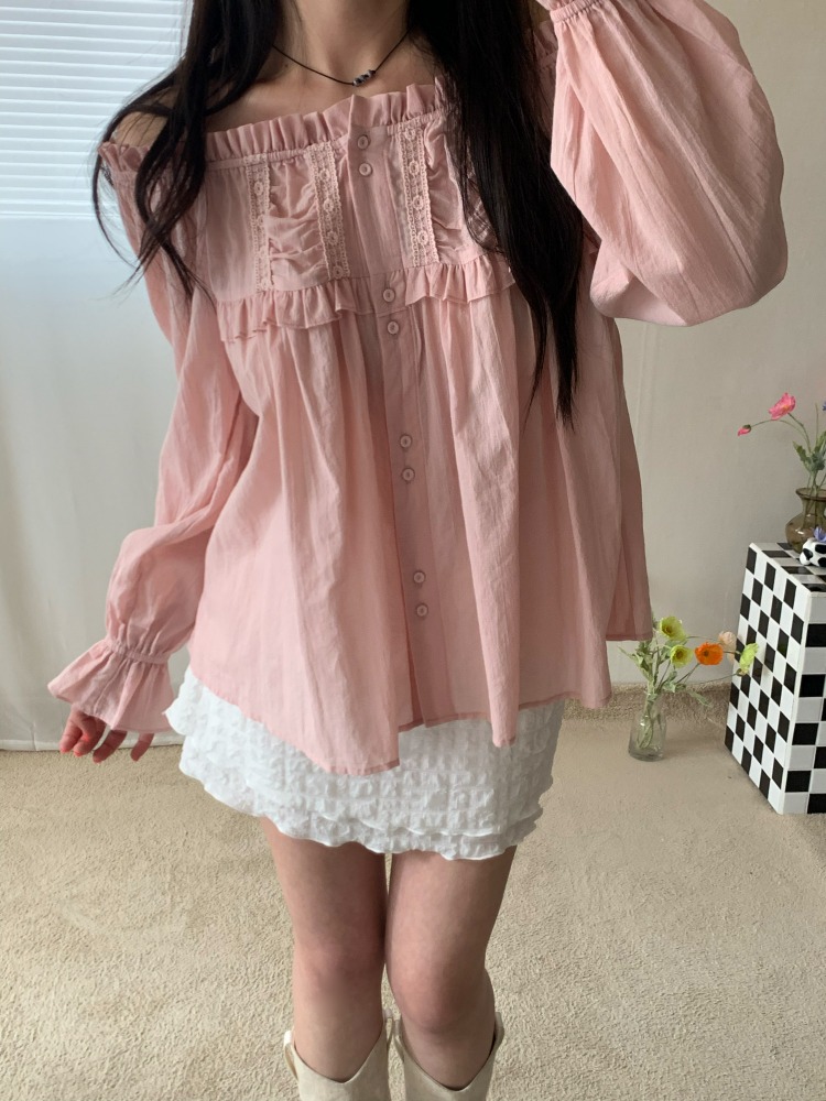 [Top] Embroidery lace blouse / 2 colors
