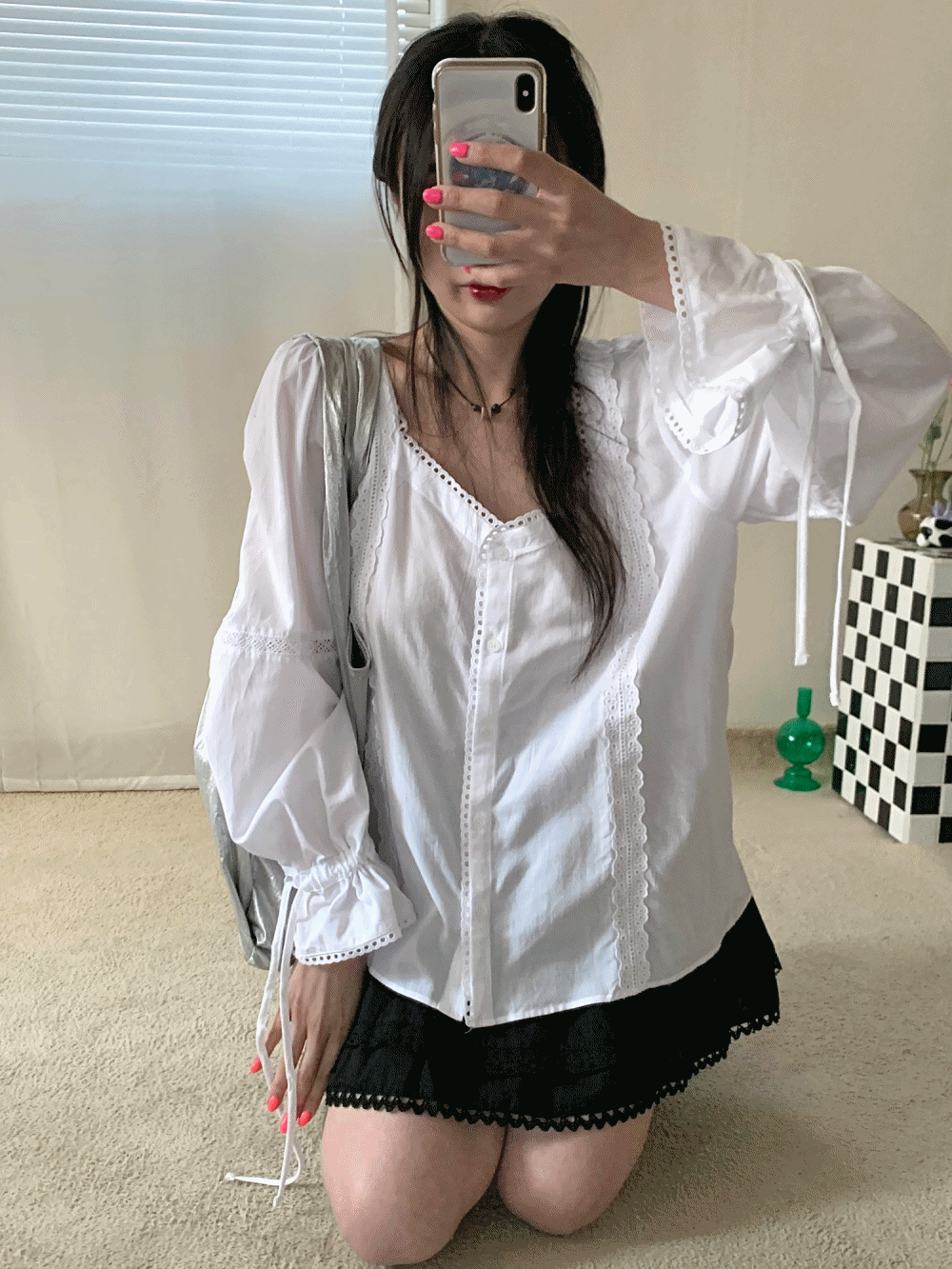 [Top] Acacia string lace blouse / one color