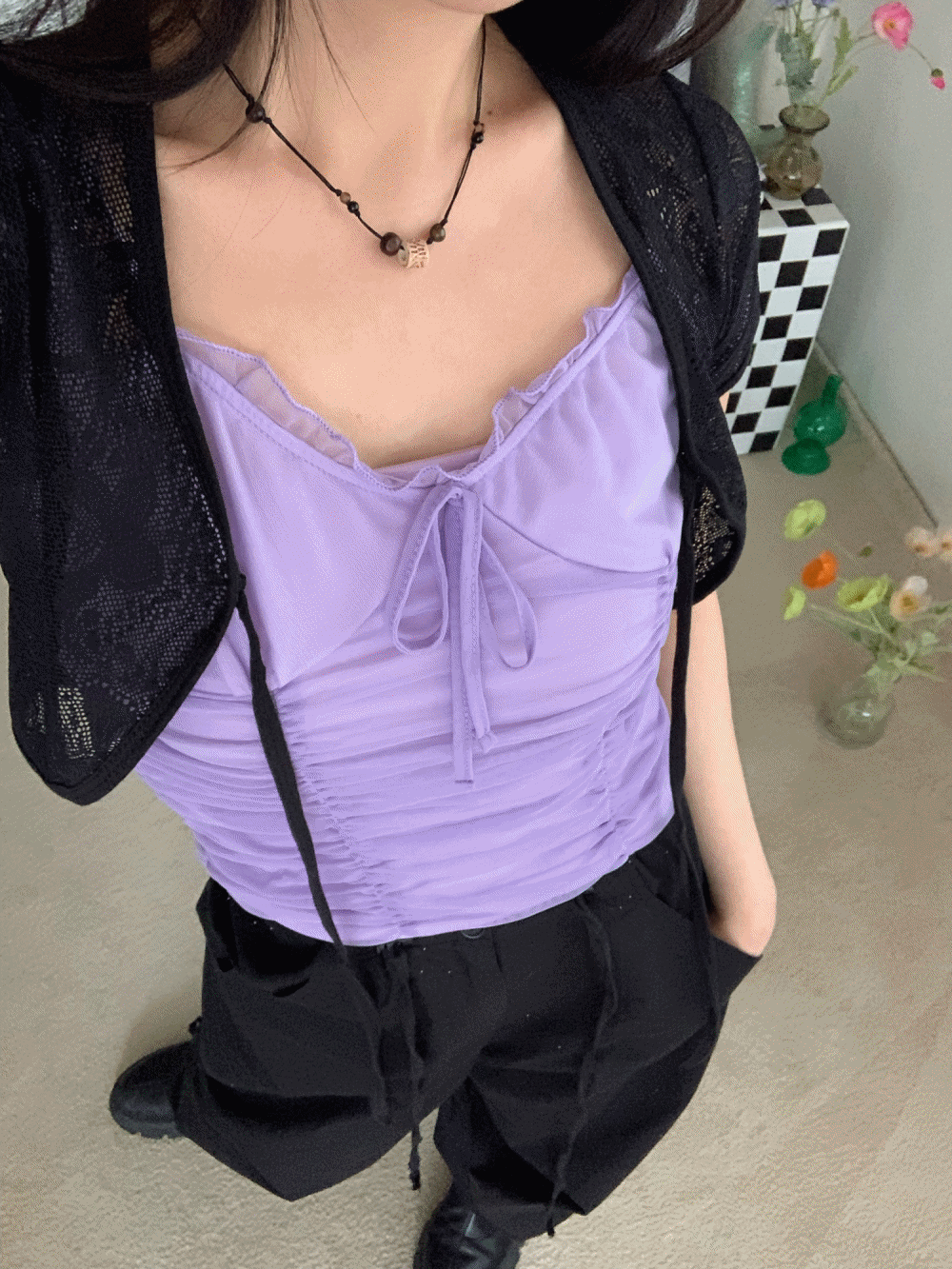 (컬러추가!) [Top/ Innerwear] Natalie ribbon lace bustier : lavender