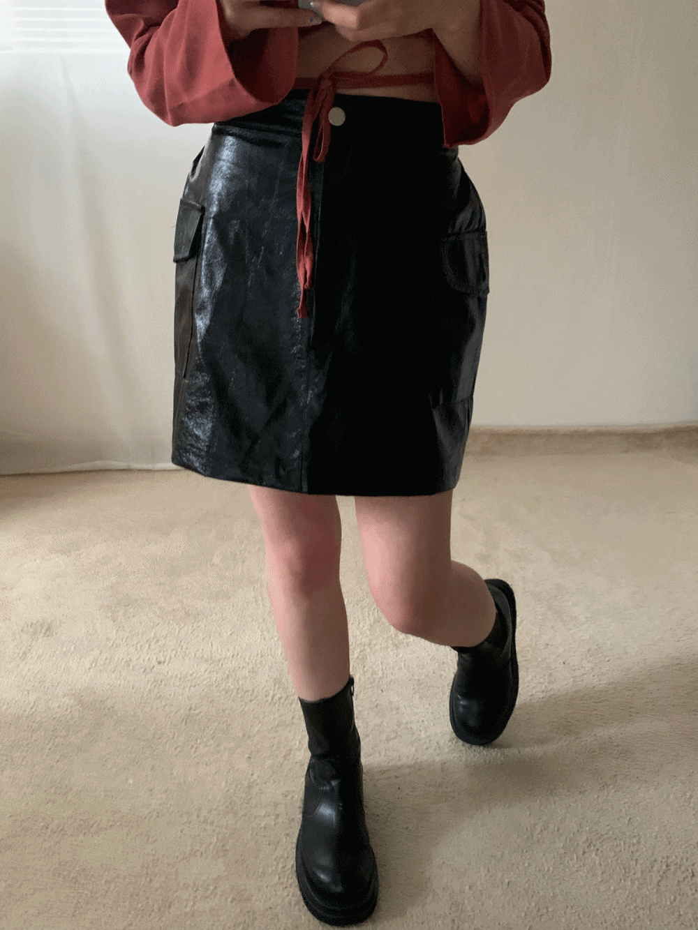 [Skirt] Glossy pocket mini skirt / 2 colors